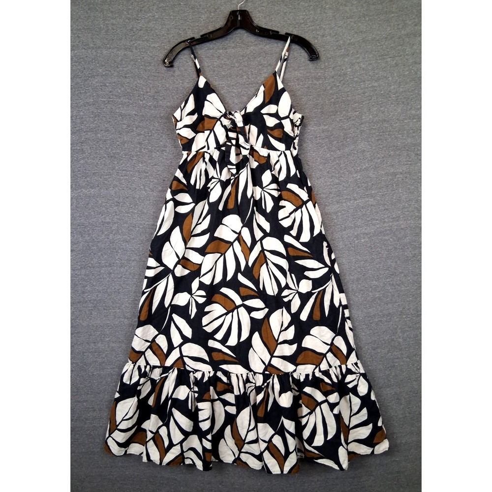 Tabitha Brown Womens Dress M Brown Floral Botanical Linen Maxi Ruffle Resort